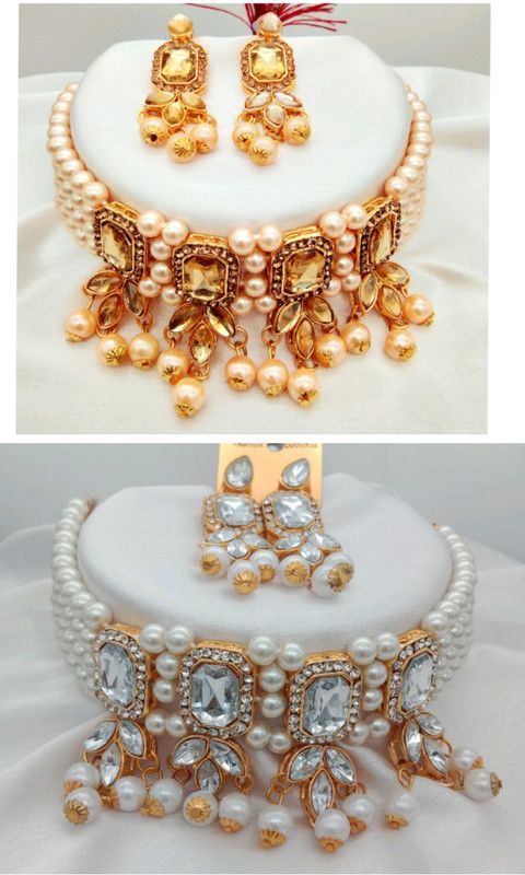 Alloy Jewel Set  (Beige, White)