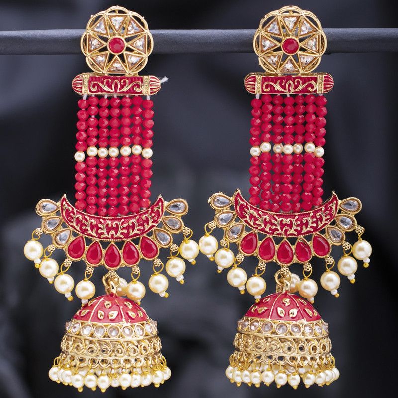 Sparkling Pearl Gold Plated Kundan Meenakari Jhumki Earring Alloy Jhumki Earring