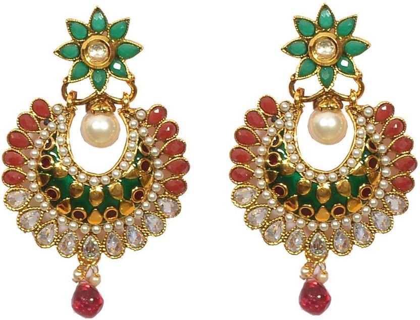 Pourni exclusive Designer Pearl & Color stone Earring - PRER24 Cubic Zirconia Alloy Drops & Danglers
