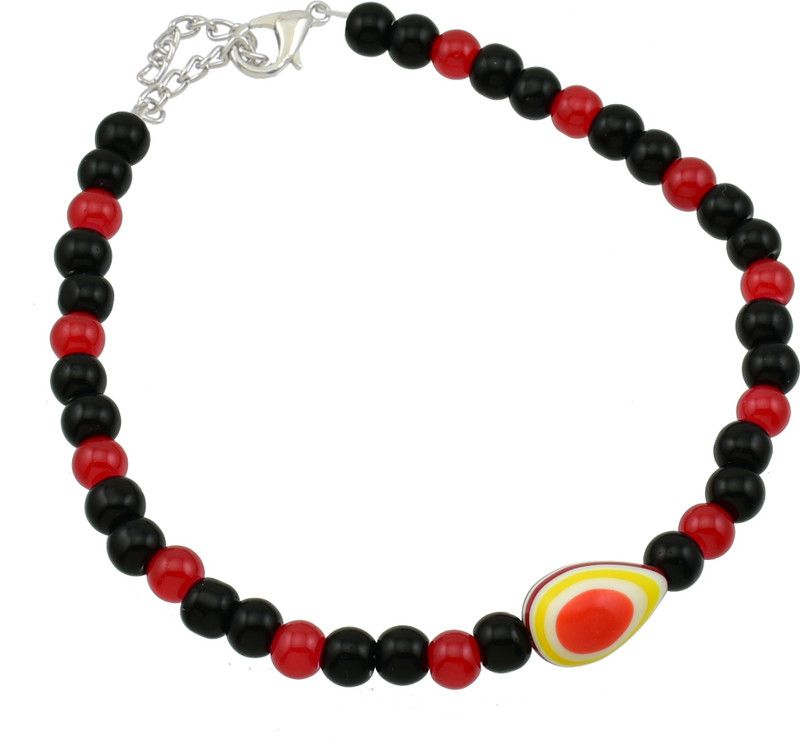 HIGH TRENDZ Designer Black Beads Turkish Evil Eye Metal Anklet