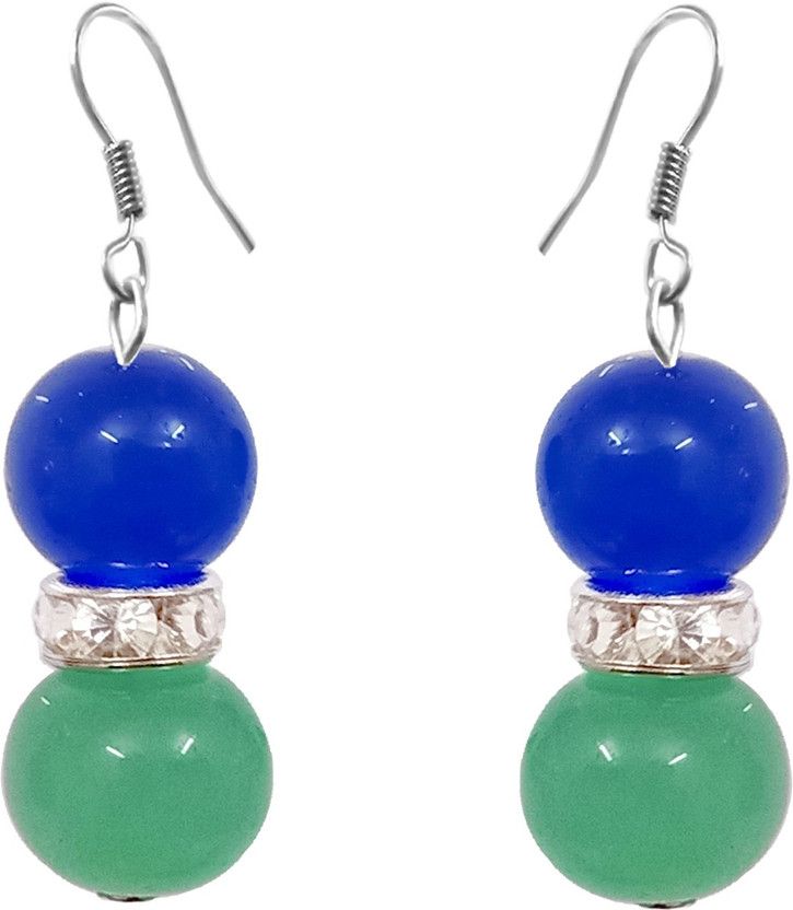 Blue Colour Round Pearl Metal Drops & Danglers