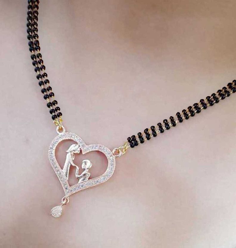 Brado Jewellery 2 Line Black Bead Chain Sher Love Pendant For Women and Girls Brass Mangalsutra