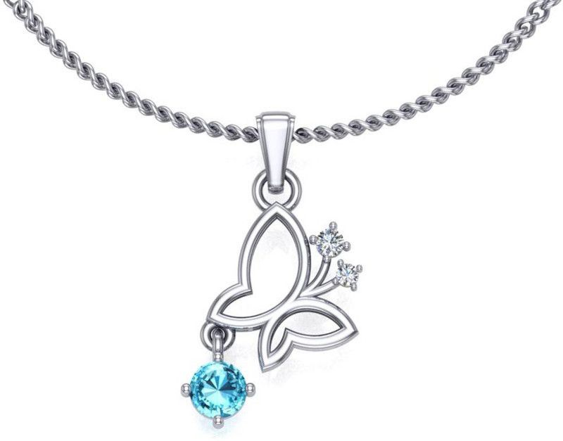 925 Sterling Silver Butterfly Silhoutte Pendants With Swarovski | Aqua Blue Rhodium Sterling Silver Pendant