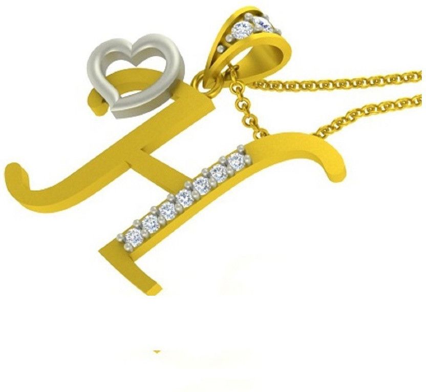 Heart Collection Valentine Collection Alphabet Letter "H" With Heart With Chain Gold-plated Cubic Zirconia Brass Pendant