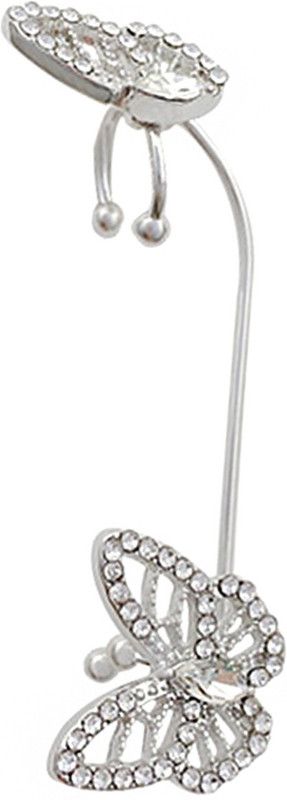 Silver Toned Butterfly Shape Non-Pierced EarCuff Earrings Crystal Metal Cuff Earring