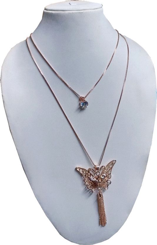 Double Gold Chain Pearl Butterfly with Ribbon necklace Metal Necklace