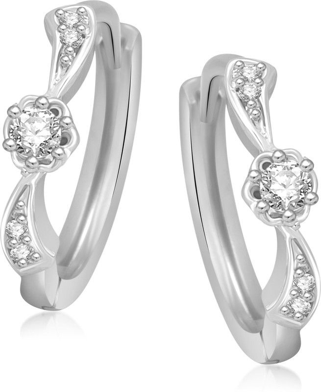 Earring Bali American Diamond Rhodium Plated Huggie Studs Set for Women & Girls Cubic Zirconia Alloy, Brass Huggie Earring