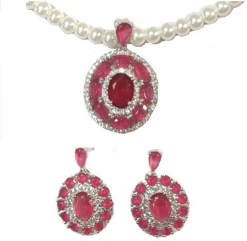 Silver White, Pink Jewel Set  (Pack of 1)