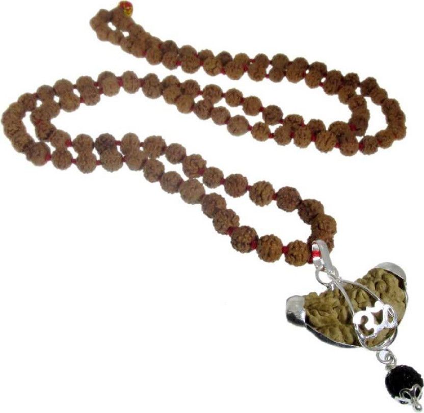 Rudraksha Mala (one mukhi Pendant) Silver Necklace Set