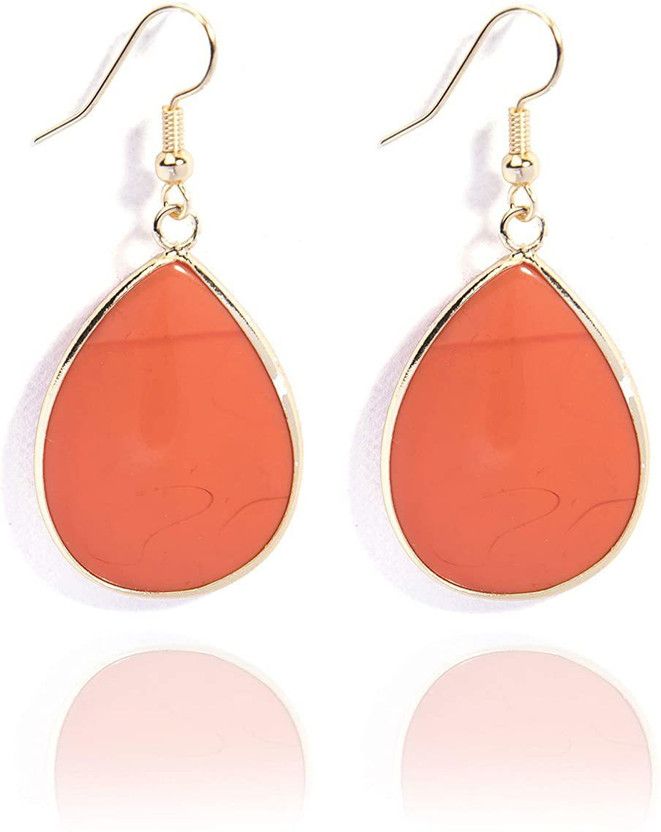 Genuine Gemstone Orange Agate Gold Plated Pear Drop Earring for Women Brass Hoop Earring