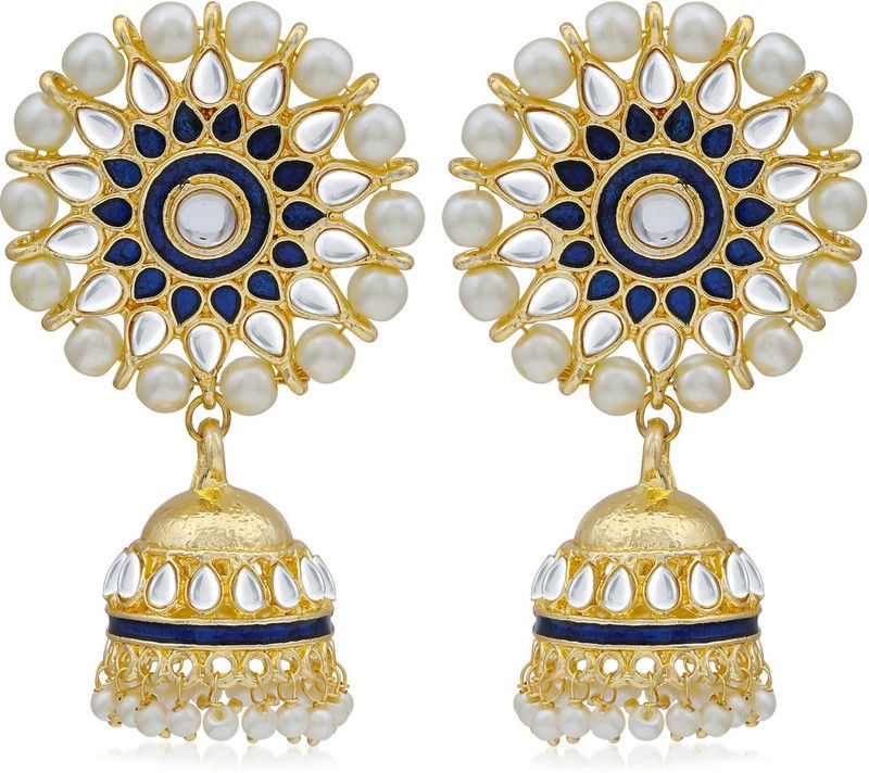 Sukkhi Fabulous Kundan Gold Plated Pearl Meenakari Jhumki Earring for Women Pearl Alloy Jhumki Earring