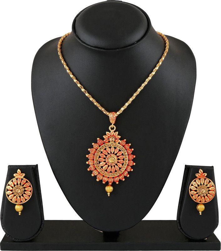 Alloy Gold-plated Gold, Red Jewel Set  (Pack of 1)