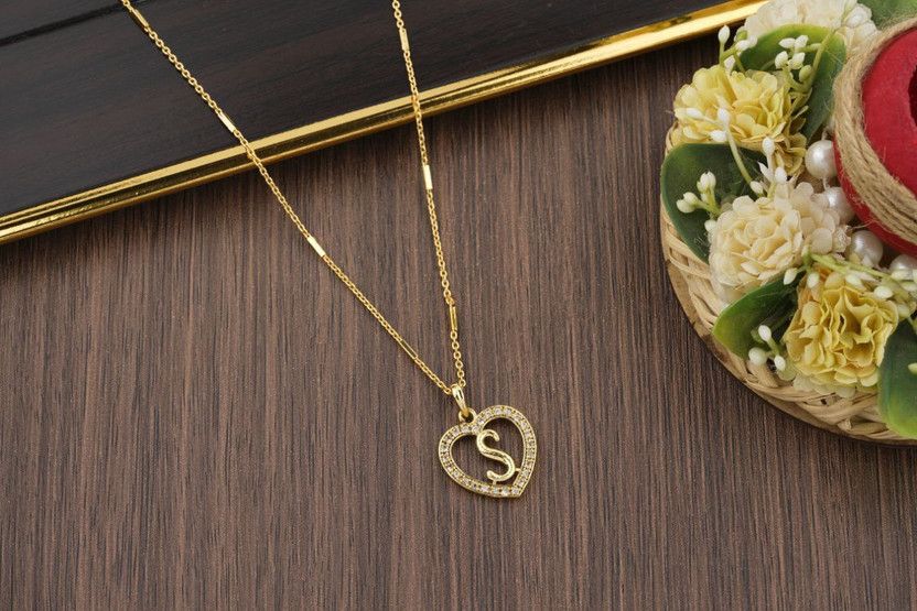 JWEENOZ Gold-Plated S Letter Pendant Chain for girls and womens Gold-plated Agate Alloy Pendant Set