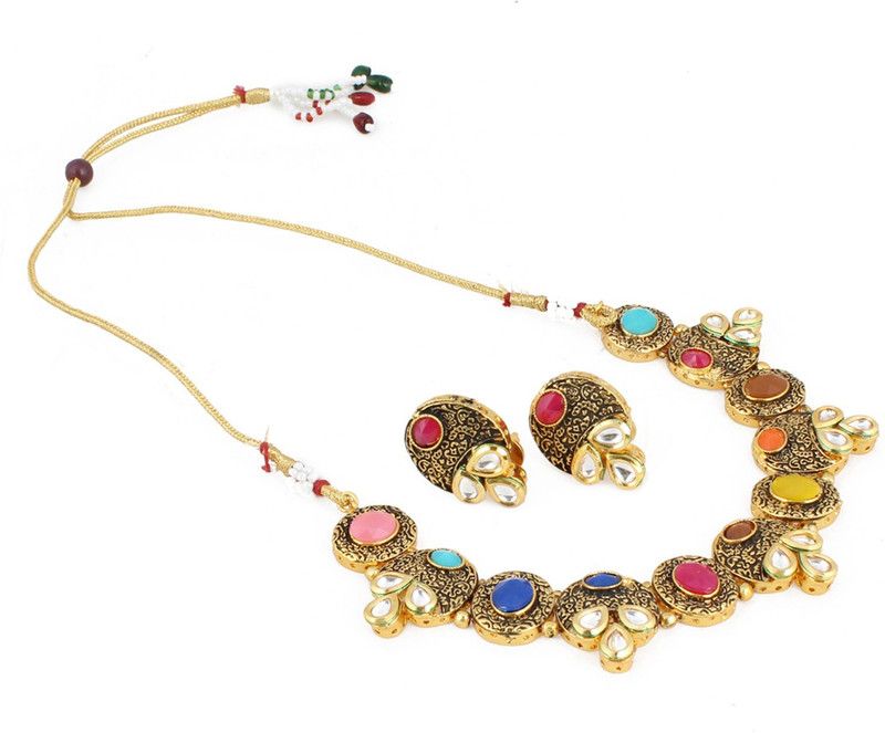 Stone, Crystal, Dori, Alloy Gold-plated Multicolor Jewel Set  (Pack of 1)