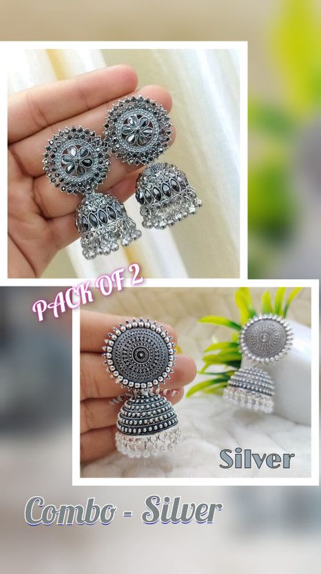 Combo Pack of 2 Design Jhumka Earrings Ani Jhumka & Kundan Jhumka Alloy Jhumki Earring, Earring Set