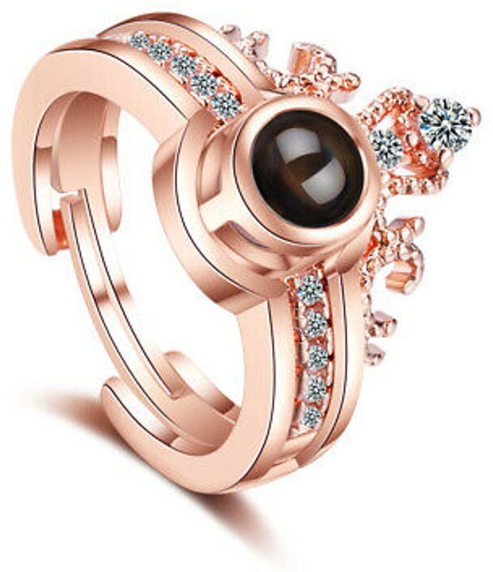 100 Language I Love U Rose Gold Rings for girls women girlfriend Valentine gifts Proposal Ring Brass, Crystal, Stone Cubic Zirconia, Diamond Gold Plated Ring Set