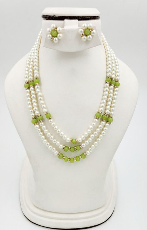 Mother of Pearl Gold-plated White, Green Jewel Set  (Pack of 1)