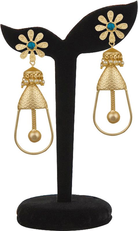 Piah Fashion Stunning Matt Gold With White 
Pearl & Turquoise Stone Dangling Earring 
For Women & Girls Brass Drops & Danglers