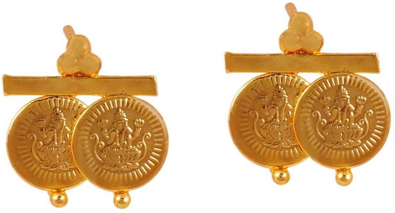 Gold plated two coin Laxmi Earring jewellery for Women Brass Stud Earring Brass Stud Earring