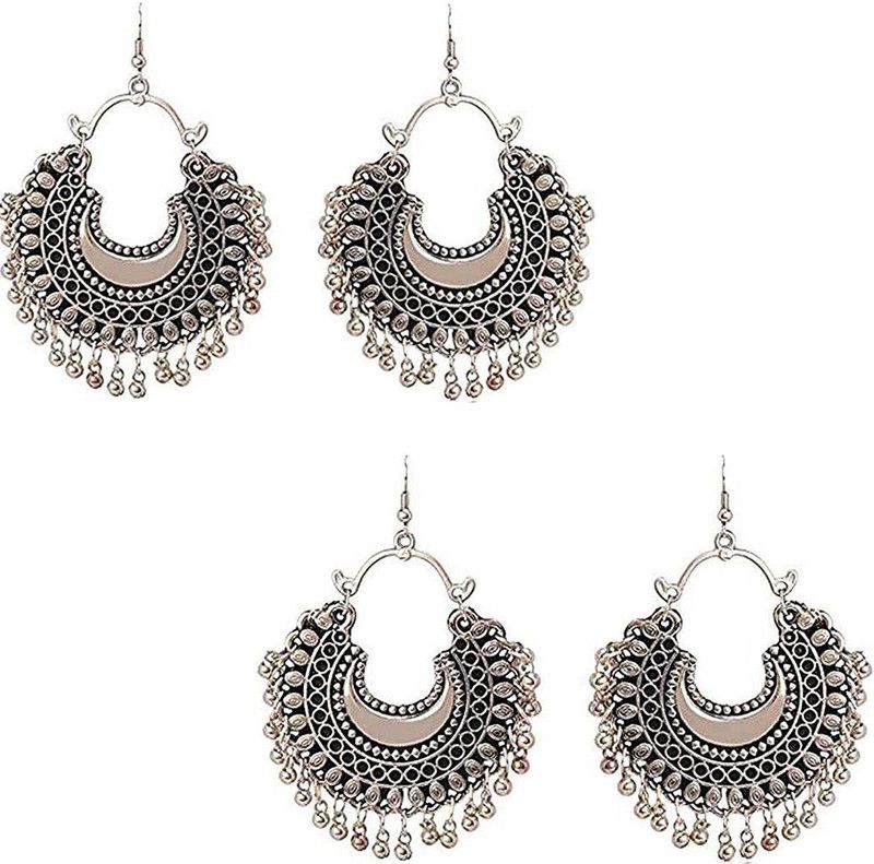 AVR Jewels Pack of 2 Designer Silver Half Moon Chandbali Jhumki Earrings Brass Earring Set