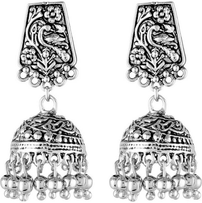 Roopotrishna Oxidized Silver Plated Handmade Jhumki Earrings (RPCOSLE1007) Brass Jhumki Earring