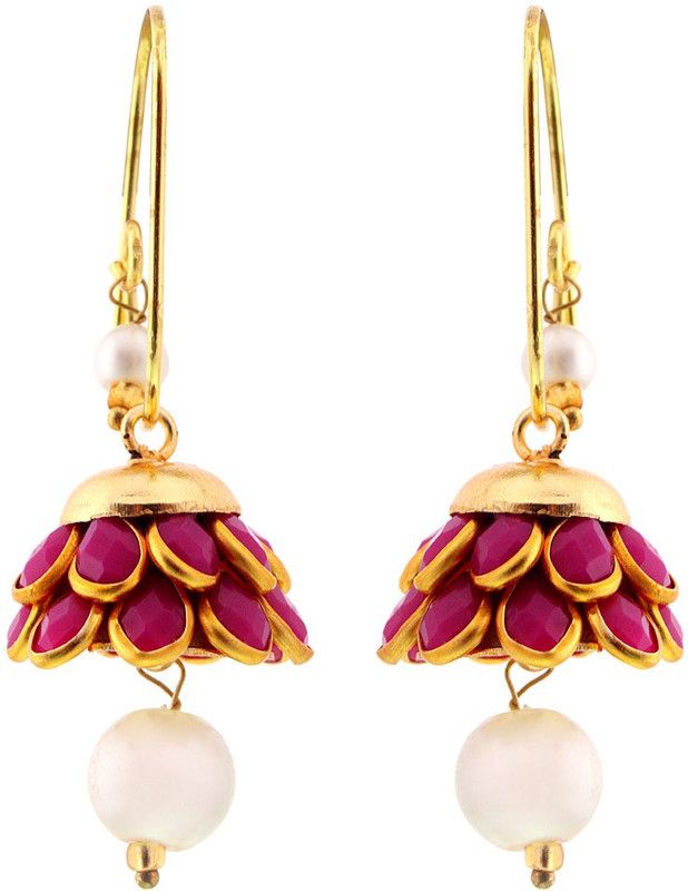 Halowishes Traditional Rajasthani Magenta n Golden Brass Earrings Brass Jhumki Earring