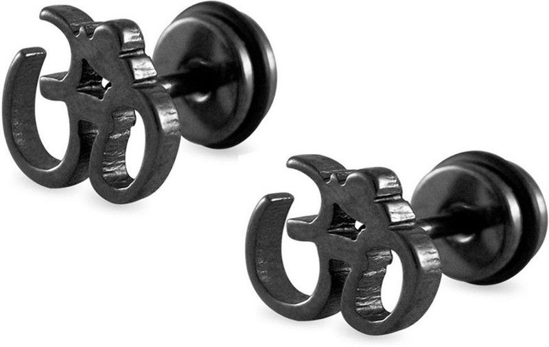 Om Black Stainless Steel Studs Metal Stud Earring