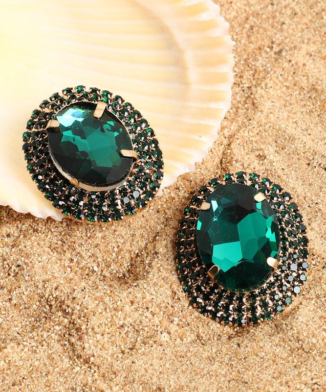 Green Stone Oval Stud Earrings Alloy Stud Earring