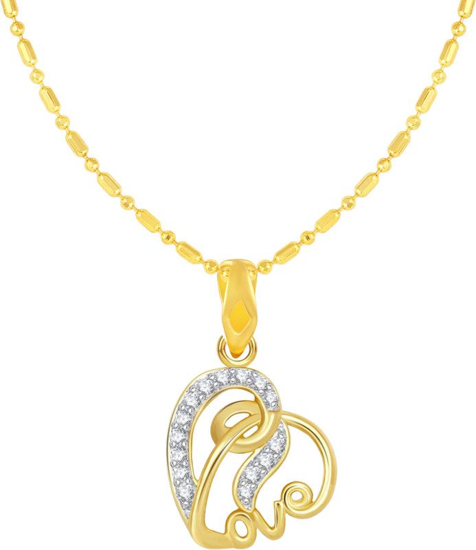 LOVE Heart Pendant With Chain for Women and Girls Gold-plated Cubic Zirconia Alloy, Brass Pendant