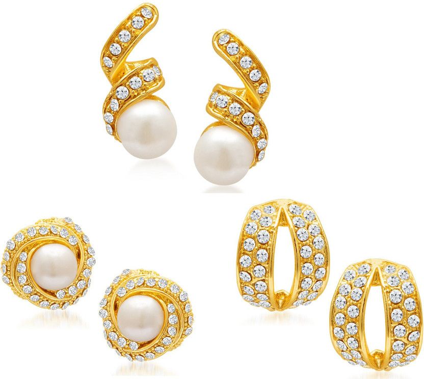 Sukkhi Divine Gold Plated Austrian Diamond Pair of 3 Stud Earrings Combo for Women Alloy Stud Earring