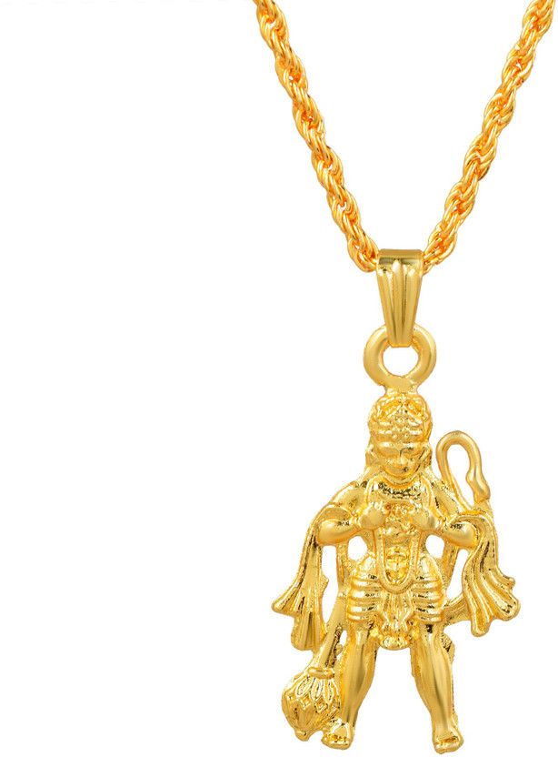 Gold Plated Lord Hanuman Bajrang Bali/Rambhakat Hanumanji Hindu God Religious Spiritual Locket Pendant Temple Fashion Necklace Pendant Religious Jewllery for Men/Women Gold-plated Brass Pendant