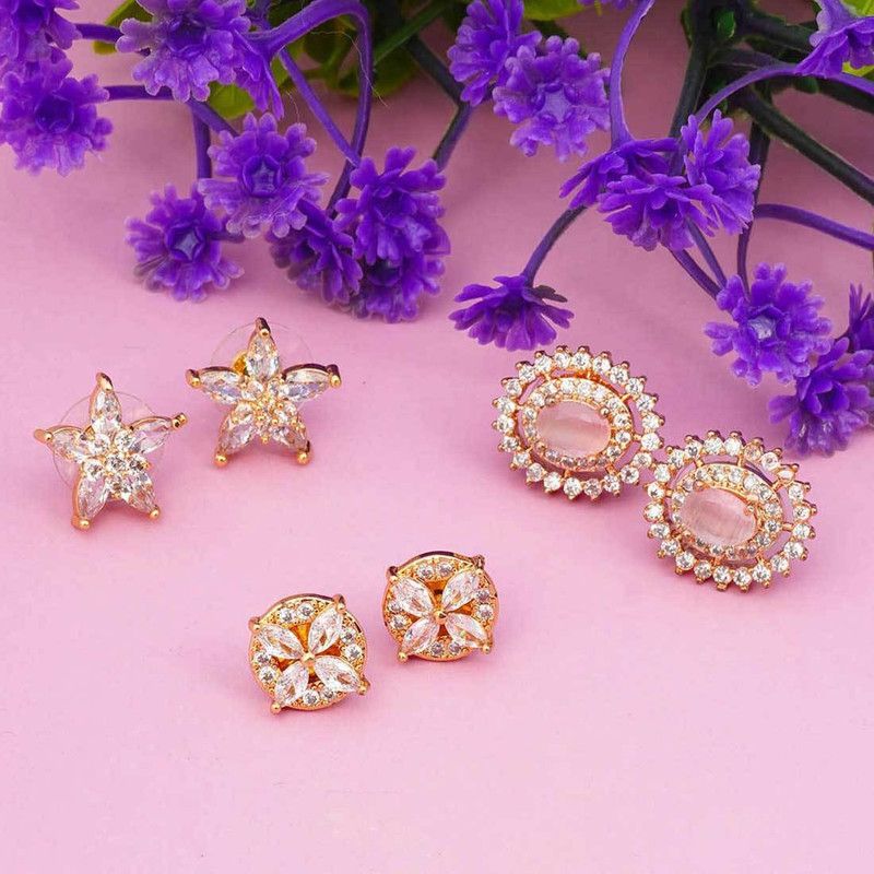 Pink Stone Star Studs Set of 3 Alloy Stud Earring