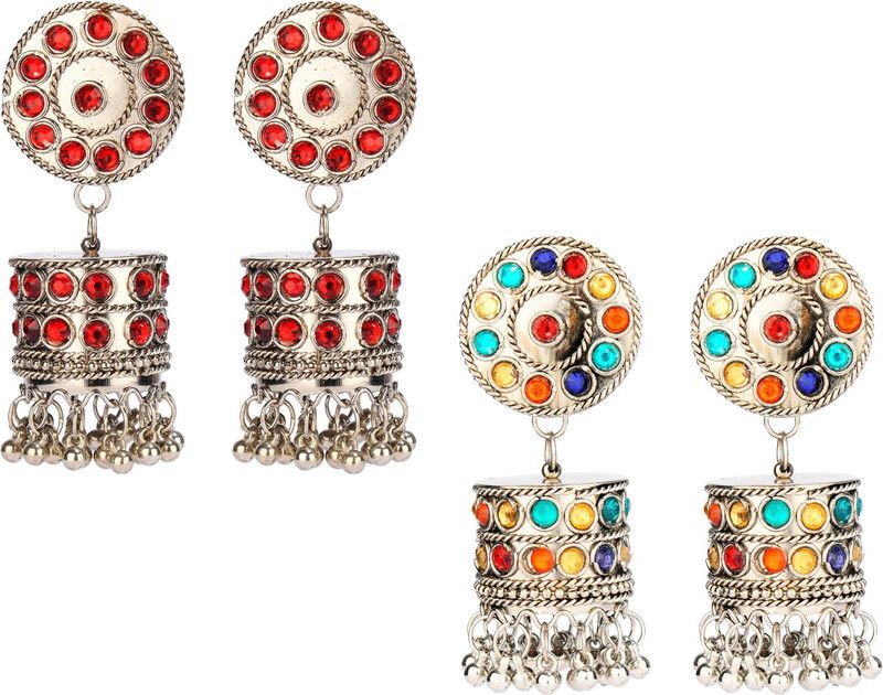 myGaonwala Oxidized Designer Pom Pom Jhumkis Metal Jhumki Earring