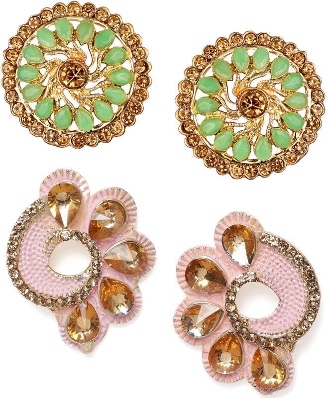 Kord Store Flower Shape Pink and Green color Stud Combo For Girls and Women Alloy Stud Earring