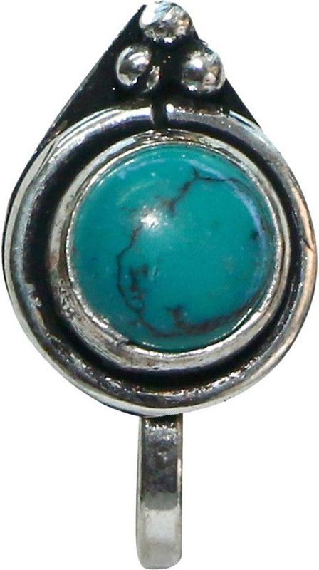 abhooshan Turquoise Silver Plated Silver, Alloy Nose Stud