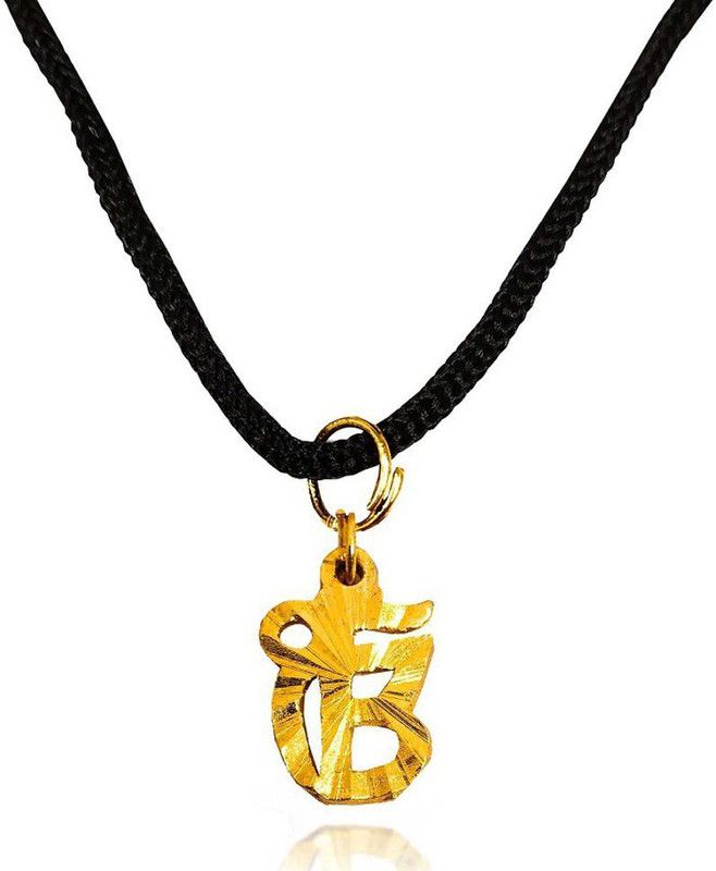 Golden Ek Onkar Wahe Guru Ji Sikh Logo Locket Pendant Necklace With Cotton Dori Stainless Steel Pendant
