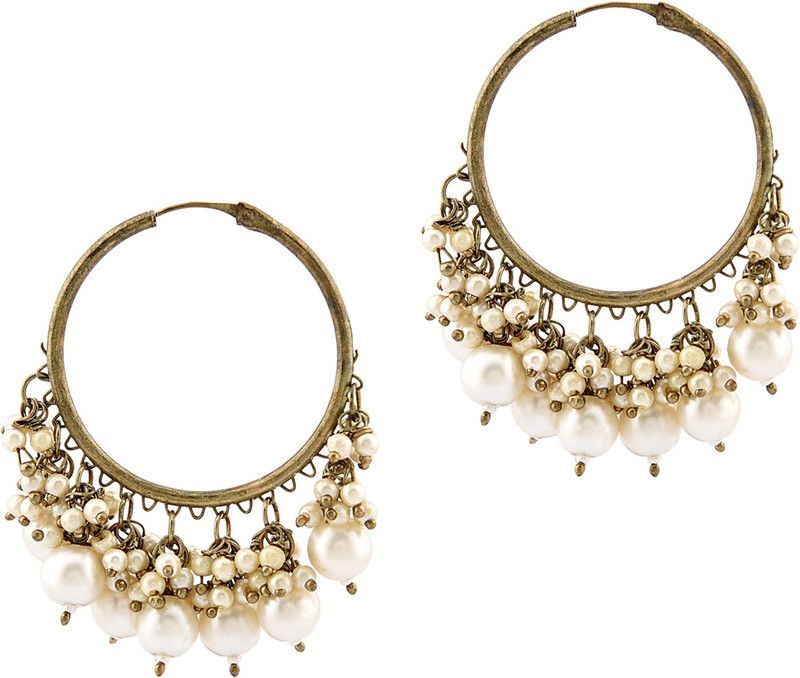 Ethnic Traditional gold colour hooped earrings with cluster pearl drops Alloy Drops & Danglers