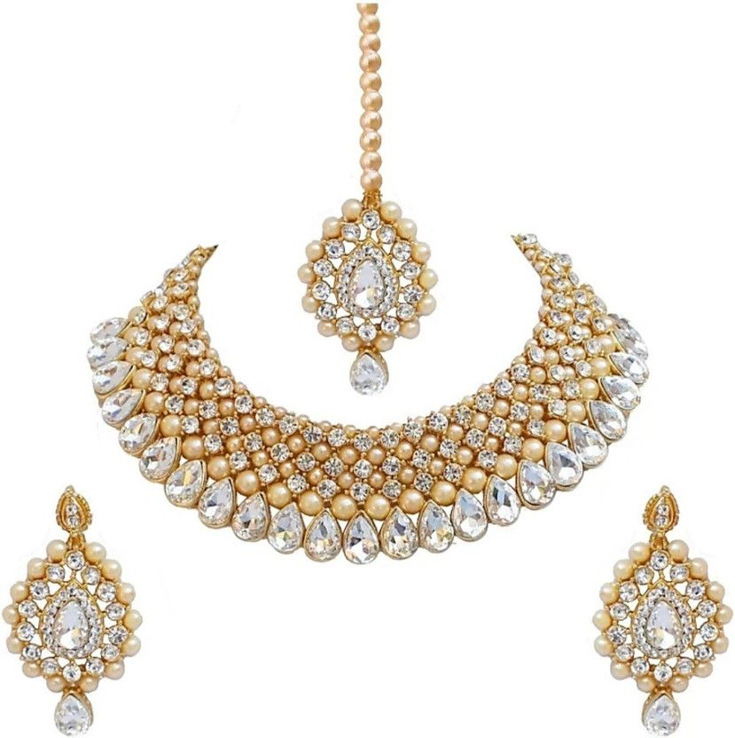 Mother of Pearl Gold-plated White, Gold Jewel Set  (Pack of 1)