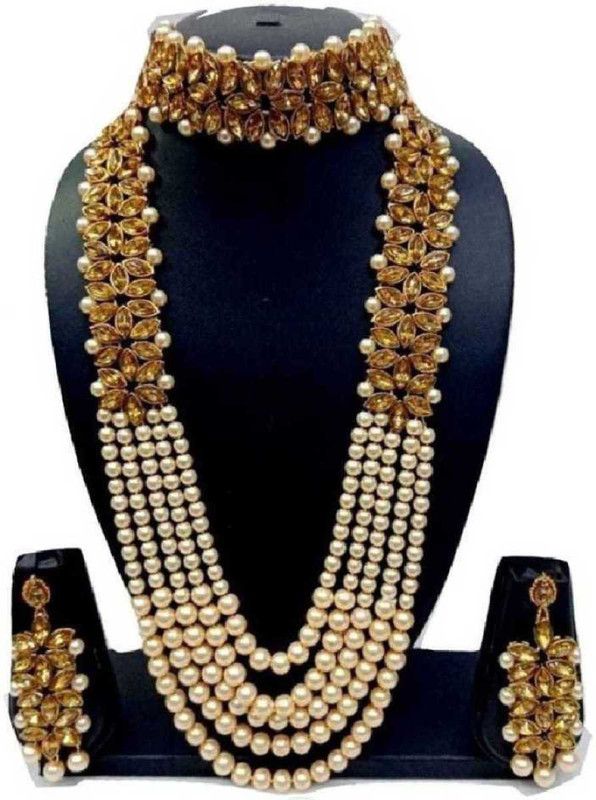 Brass Silver Gold, White Jewel Set  (Pack of 1)