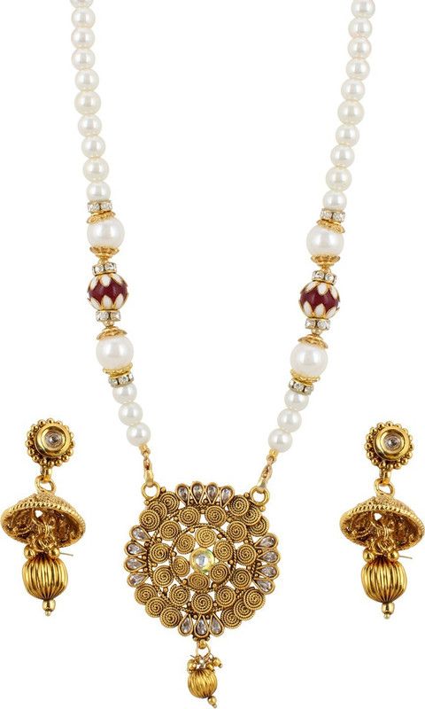 Metal, Stone, Alloy Gold-plated White, Gold Jewel Set  (Pack of 1)