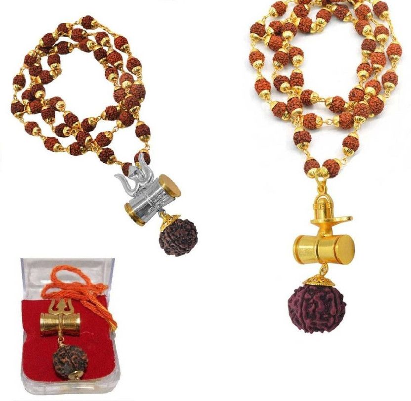 Religious Jewellary Rudraksh 5 Mukhi Rudraksh 8MM (36 Beads) Brass, Wood Chain