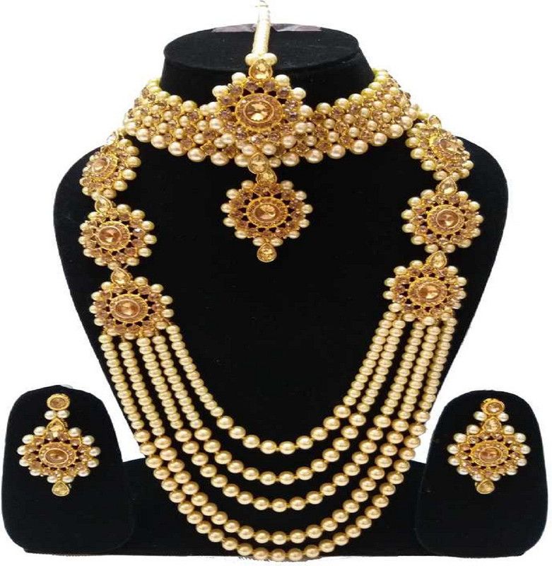 Metal, Stone Jewel Set  (Gold)