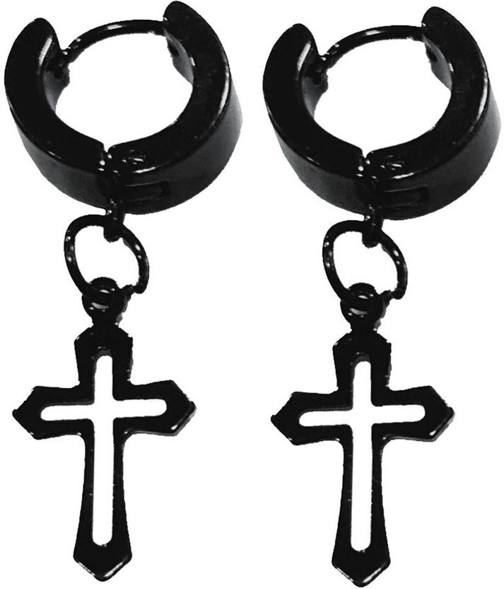 Jesus Cross Charm Drop Huggie Earring Stainless Steel Drops & Danglers