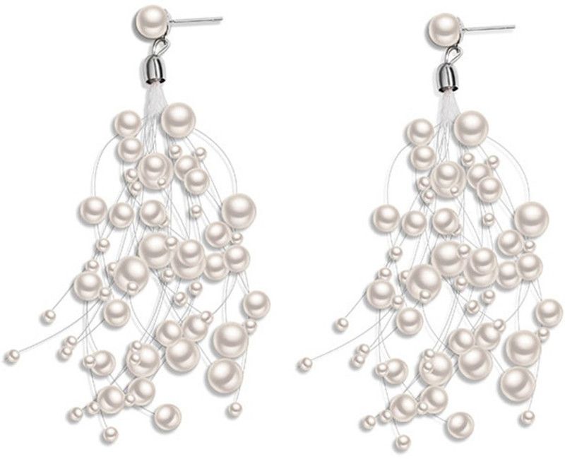 Latest Fashion Asymmetry Simulated Pearl Beads Pearl Metal Tassel Earring
