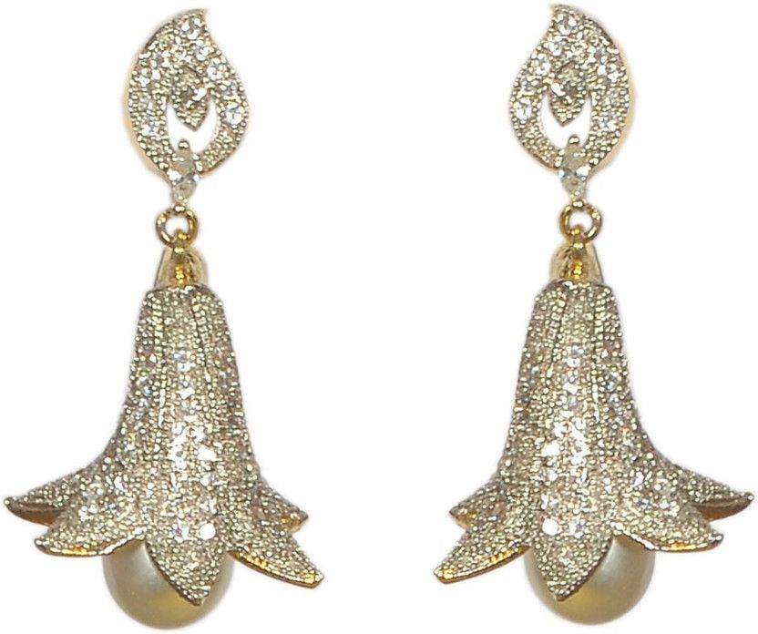 Pourni Gold plated exclusive Designer Pearl & American Diamond Earring -PRER102 Cubic Zirconia Alloy Drops & Danglers
