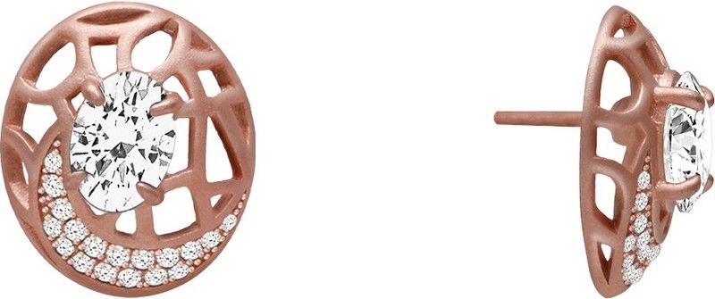 Sterling silver Matte Rose Gold Oval Filigree Earrings for women & girls Zircon Sterling Silver Clip-on Earring