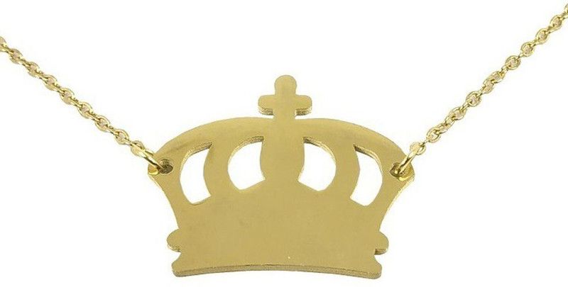 Golden Color Fancy & Stylish Trending Valentine's Day Special Metal Stainless Steel King Queen Crown Logo Locket Pendant Necklace With Chain For Boy's And Girl's Gift Jewellery Set Stainless Steel