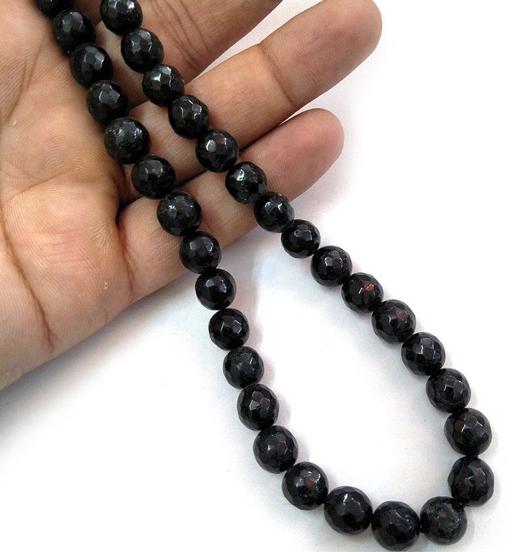 Black Tourmaline Crystal Stone 10 mm Diamond Cut Beads for for Jewellery Making Necklace Bracelet Mala Beads Tourmaline Crystal Necklace