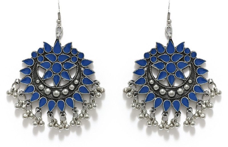 Fabstreet Alloy enamal Painted Blue Afghani Earrings Brass Drops & Danglers