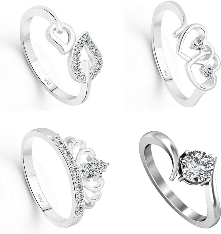 1375-1431-1345-1346FRR- Regular Fit mix Size Combo Ring Set Alloy, Brass Crystal, Cubic Zirconia Platinum Plated Ring